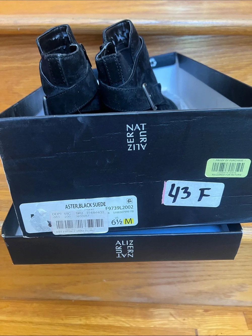Naturalizer Black Suede Ankle Booties with Contrast Welt